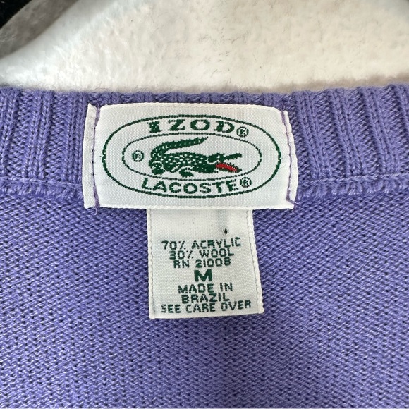 Vintage Izod Lacoste sweater vest v neck cable knit academia 90s lavender preppy - Picture 4 of 6